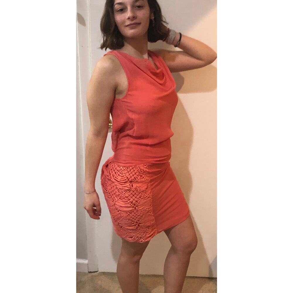 NWT Badgley Mischka SZ: XS Coral Crochet Luxe Dress